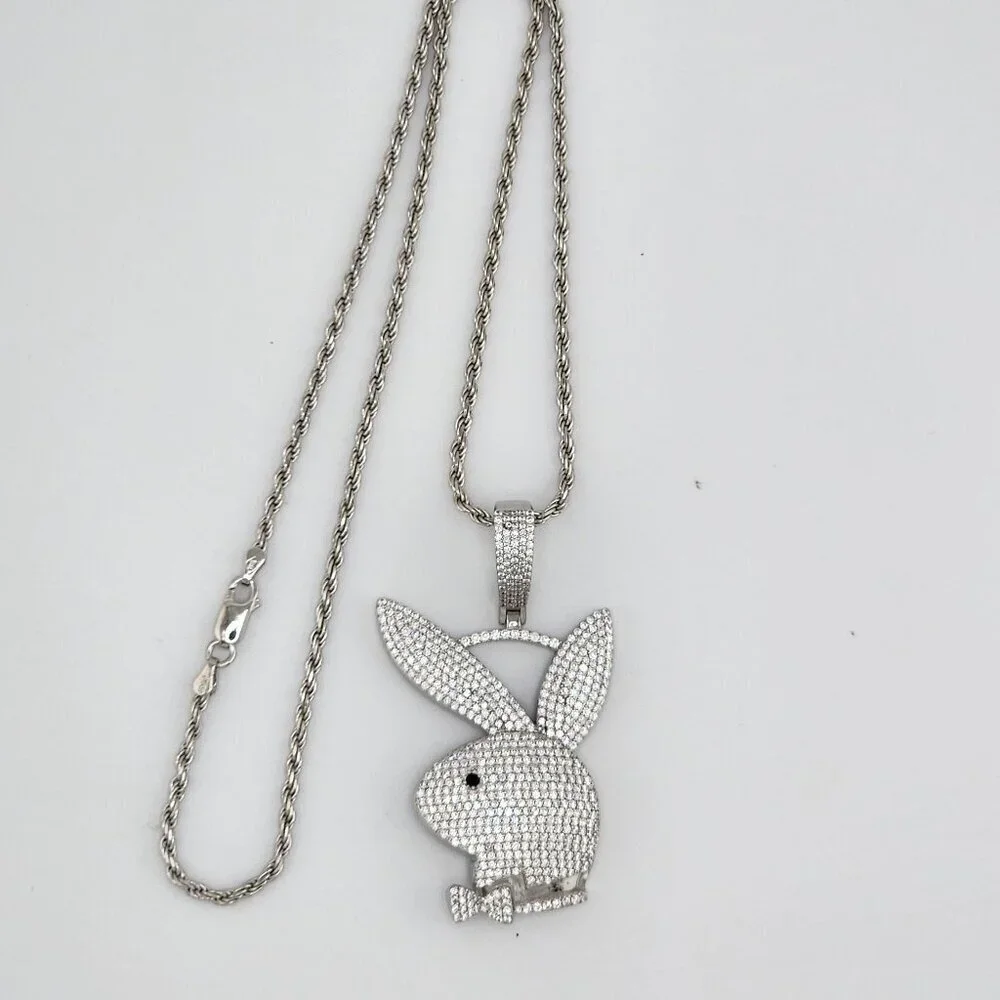 Brand New Sterling Silver 925 Bunny Face Necklace